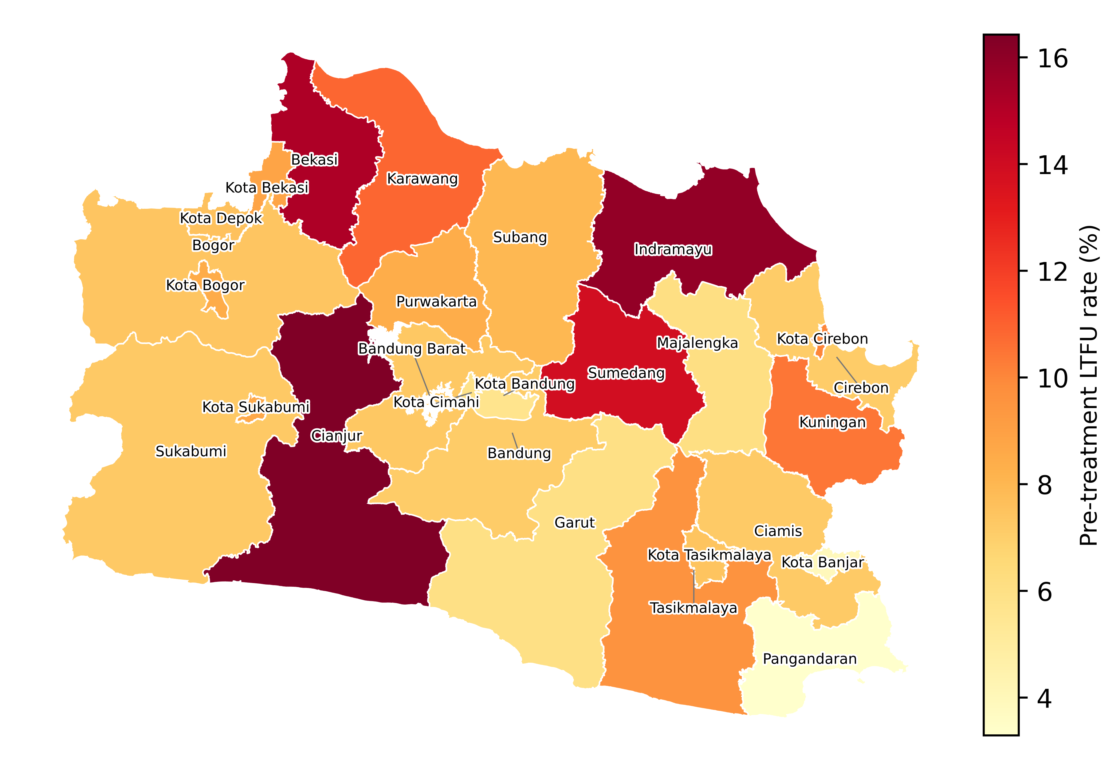 Map of the pre-treatment loss rate by district and city
